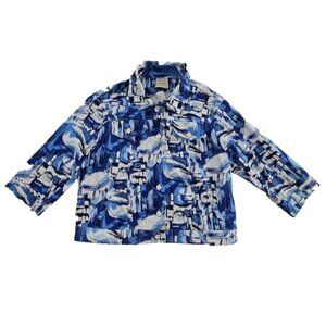 Company Collection Petite Jacket Women's SP Blue Graphic Stretch Long Sleeve EUC